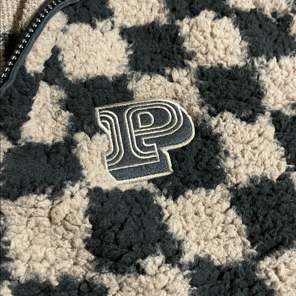 PINK Victoria's Secret Black & Cream Checkered Fleece Half-Zip Pullover Size XS - Picture 4 of 6